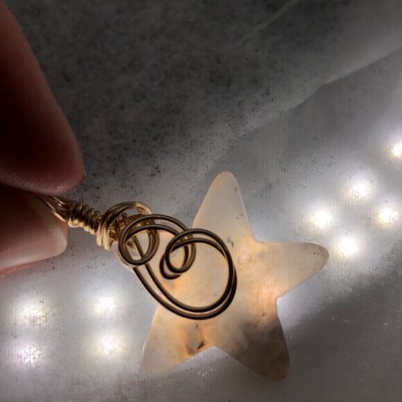Smoky Chalcedony Fallen Star Wire Wrapped Necklace Pendant - Picture 3 of 5